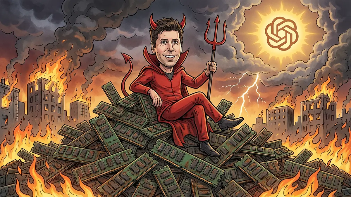 Sam Altman sitzt auf einem Haufen RAM-Module