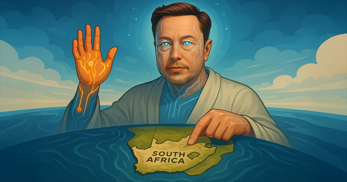 Elon Musk zeigt als Gott auf South Africa