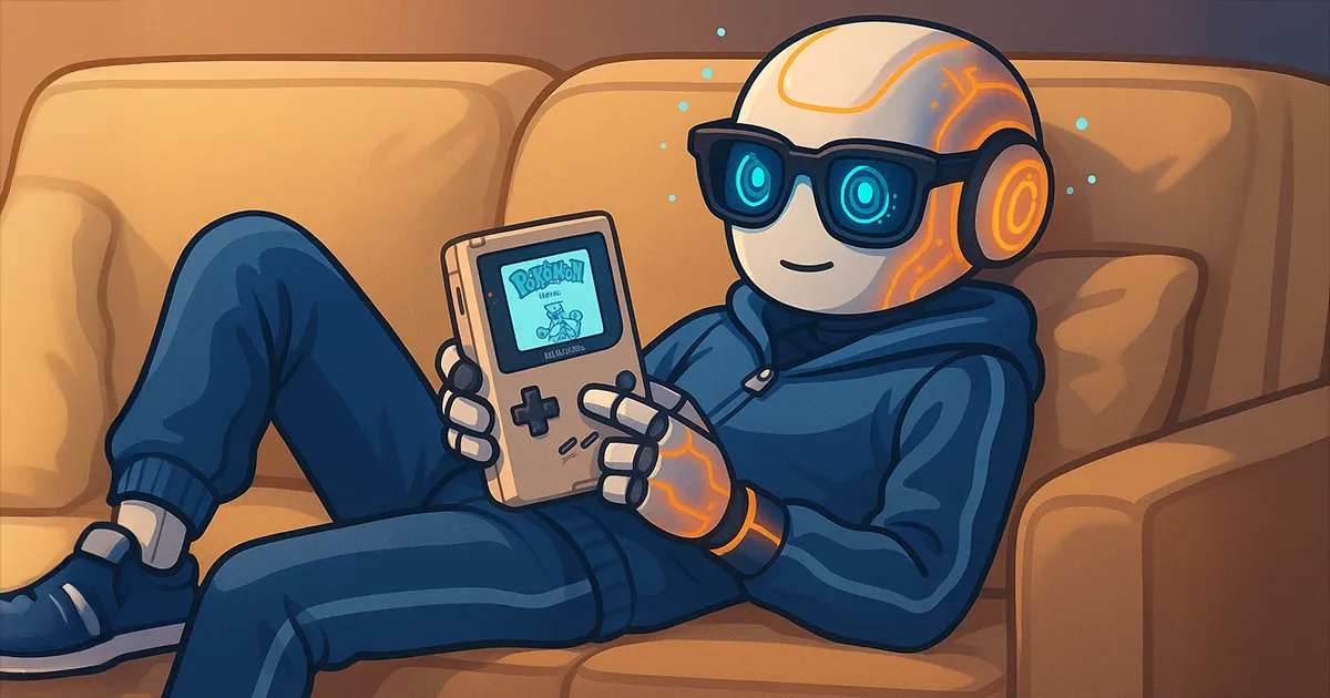 Ein Roboter auf der Couch spielt Pokemon