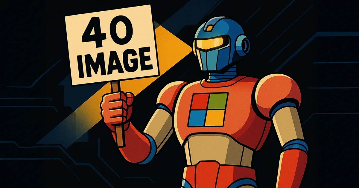 Microsoft Roboter mit Schild "4o Image"