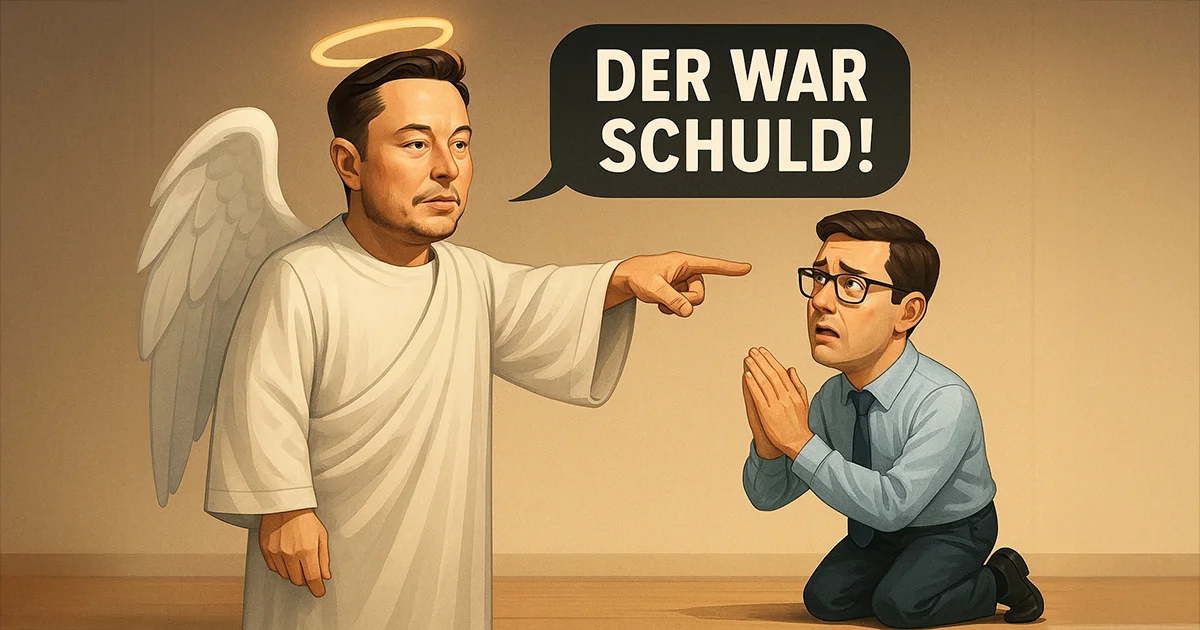 Elon Musk zeigt auf einen Mitarbeiter