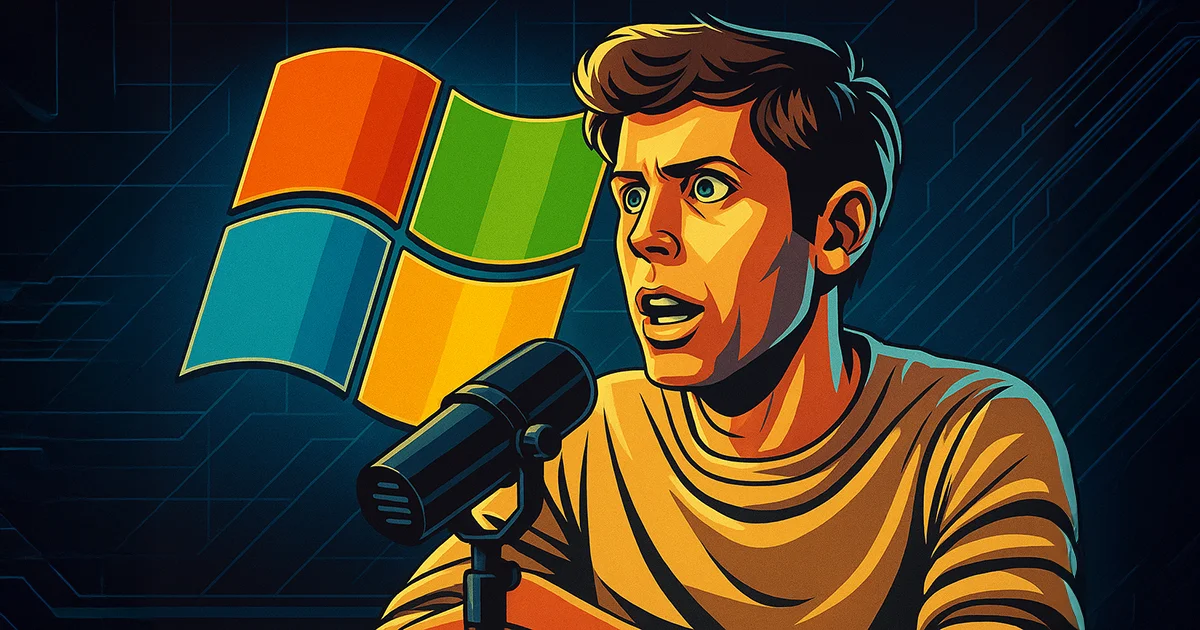 Sam Altman spricht vor Windows Logo