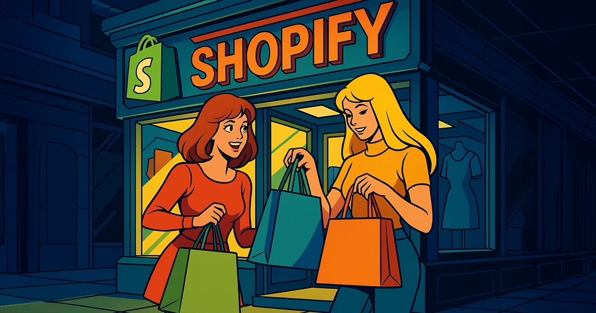 Zwei Damen vor einem Shopify Store