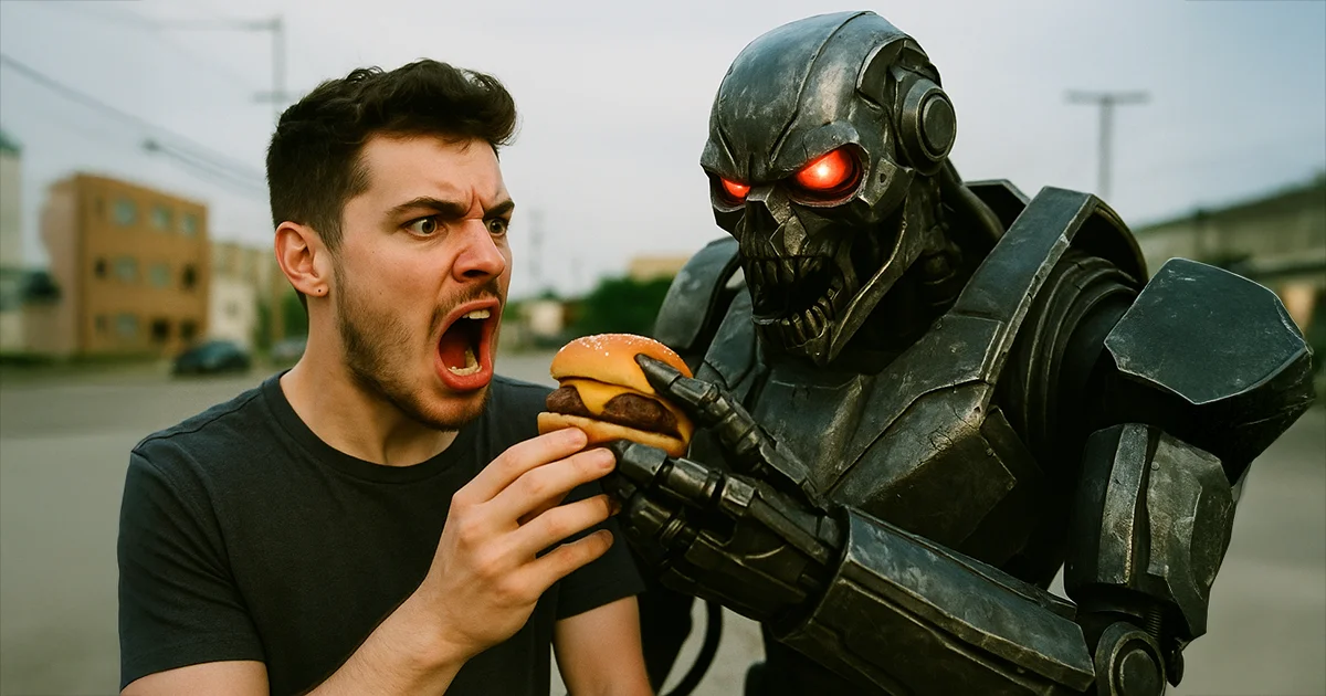 Ein KI-Roboter klaut einem Menschen einen Burger