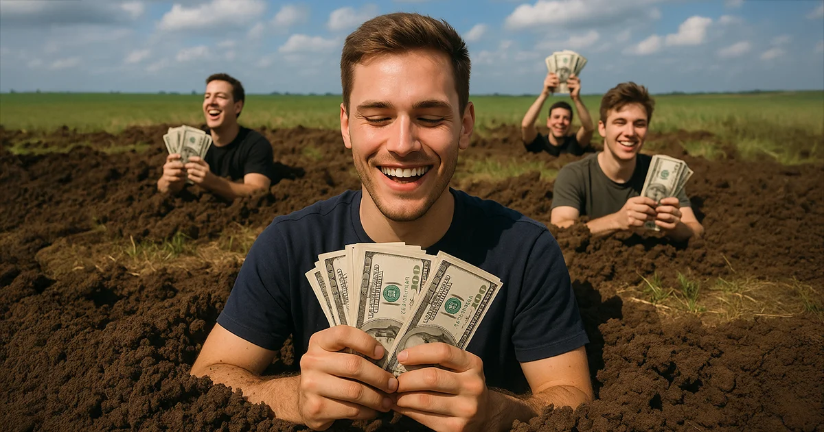 Menschen schlüpfen als Millionäre aus dem Boden