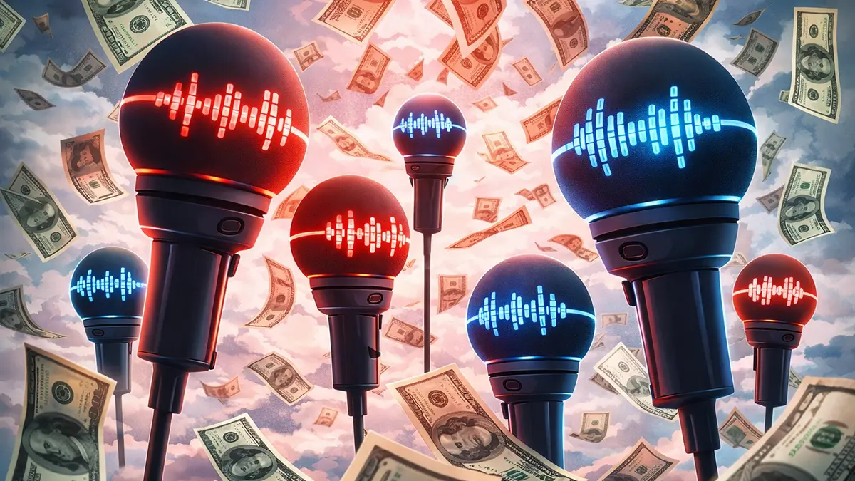Mikrofone mit künstlicher Stimme und Dollar Scheinen