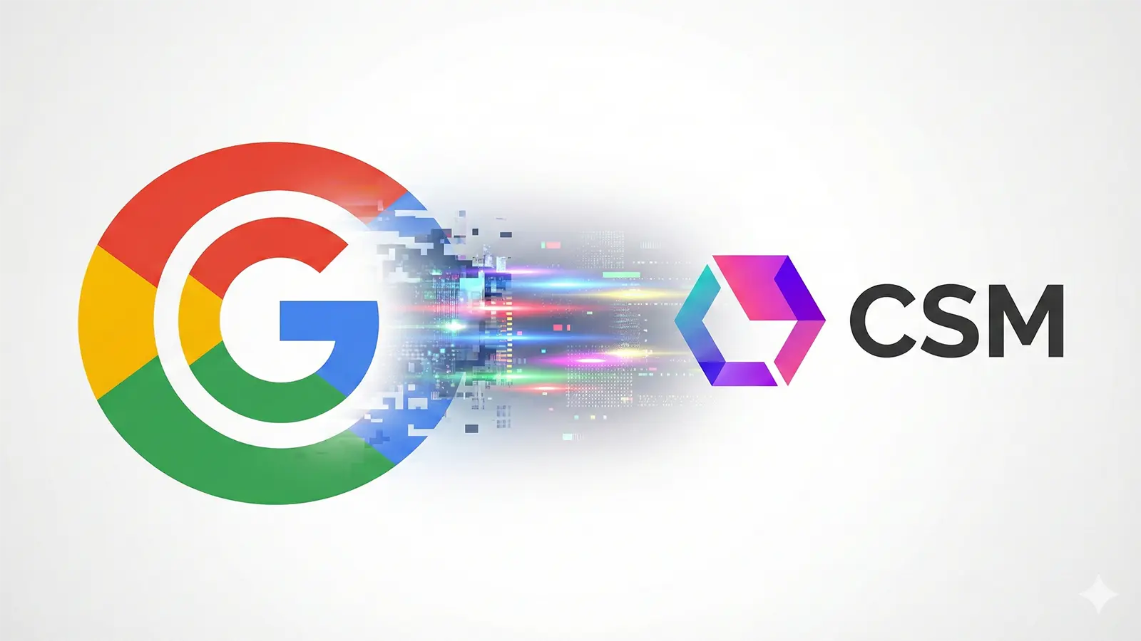 Ein Logo von Google und CSM verbinden sich