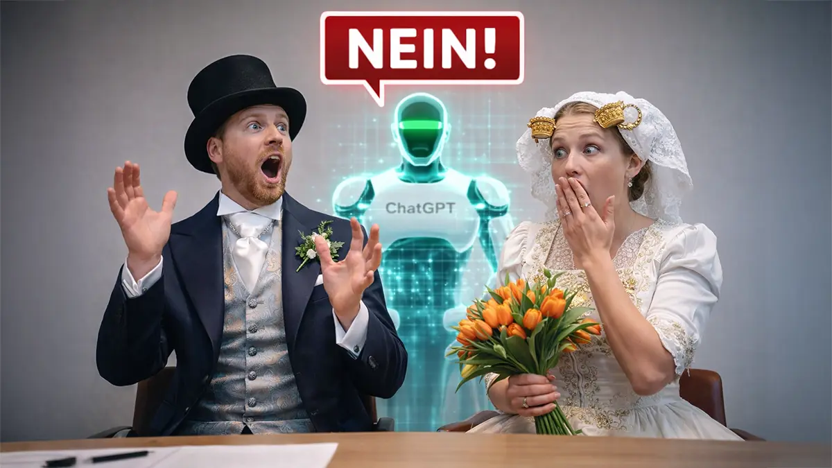 Zwei Personen bei einer Hochzeit mit ChatGPT