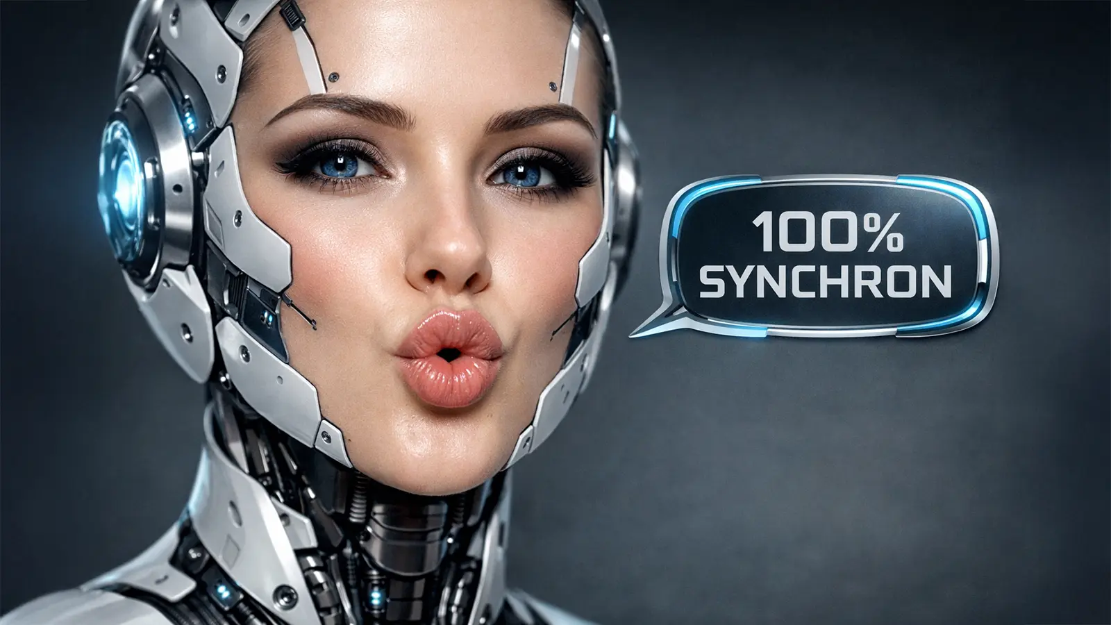 Eine Roboterfrau sagt etwas synchron