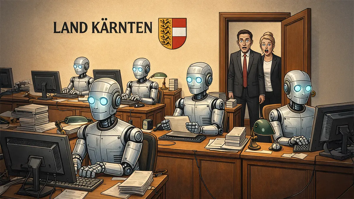 Menschen staunen über arbeitende Roboter