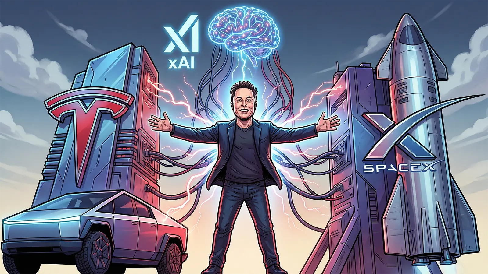 Elon Musk zeigt xai, Tesla und SpaceX