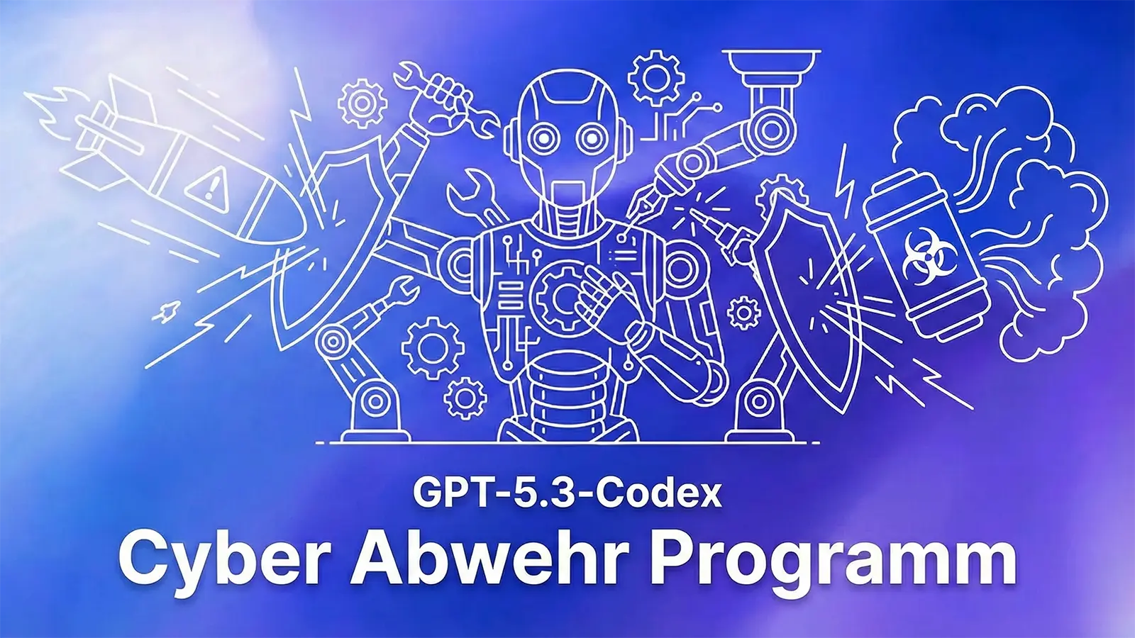 Ein Roboter wehrt Cyberangriffe ab mit GPT-5.3-Codex