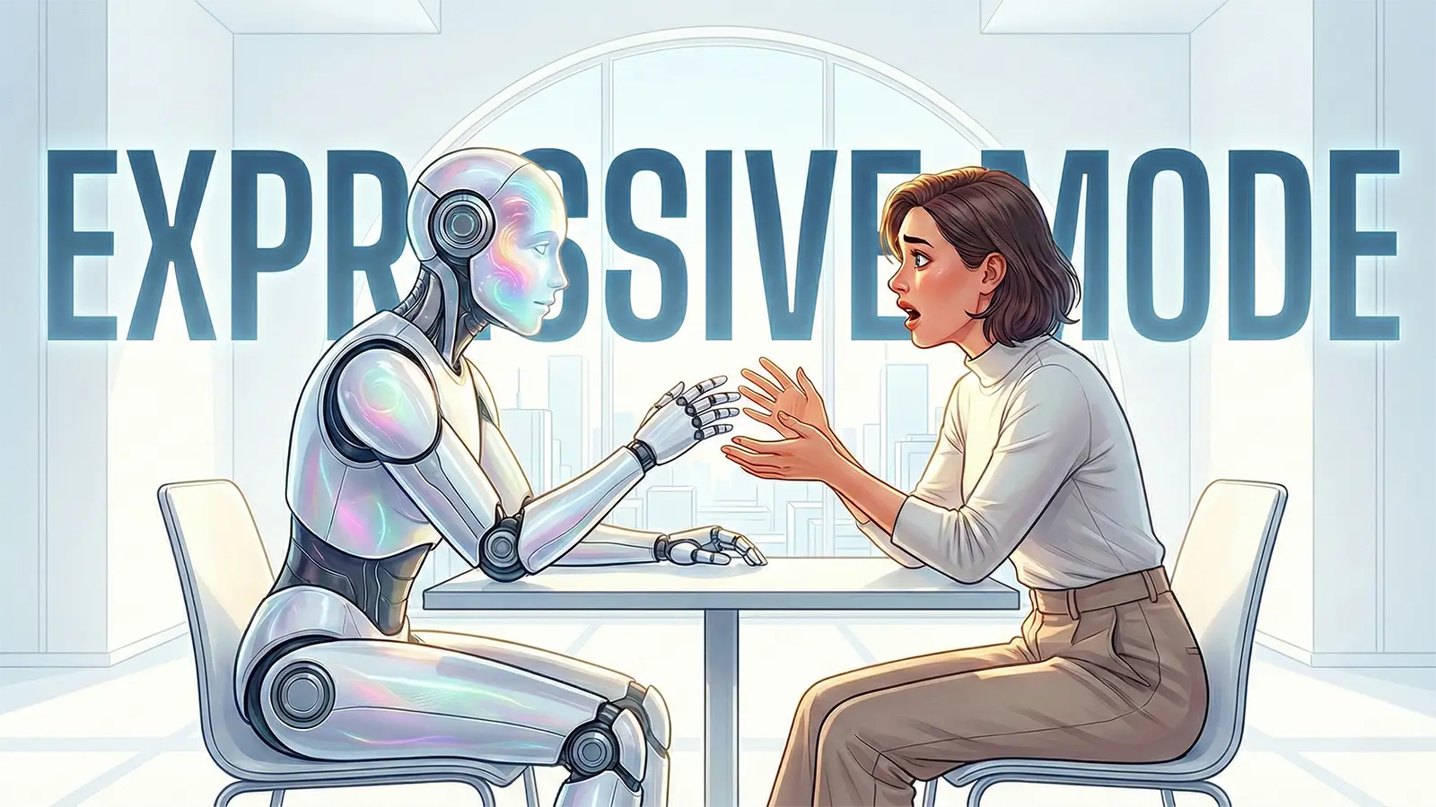 Ein Roboter unterhält sich mit einem Menschen