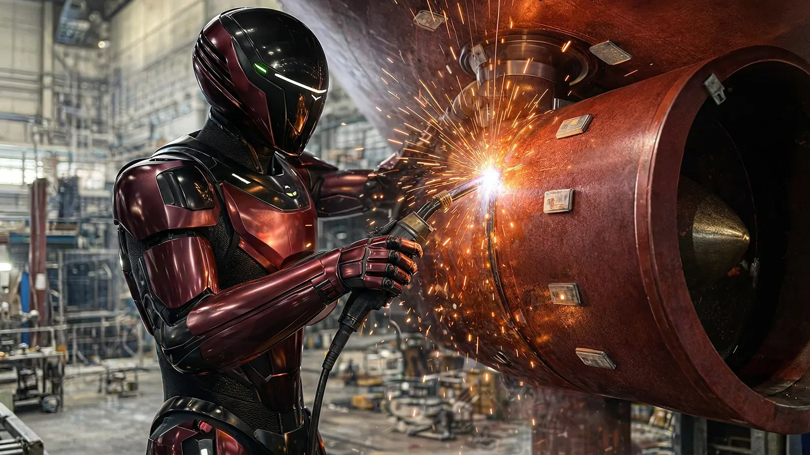 Der Gene Roboter schweißt in einer werft in Genua