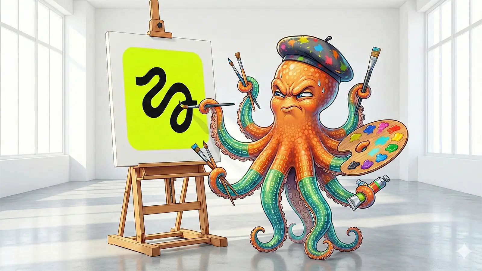 Oktopus malt ein Higgsfield Logo